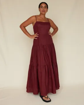 Sorrento Linen Maxi Dress - Merlot