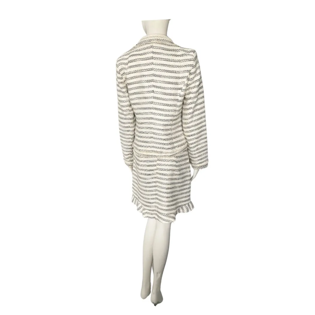 Stripe Tweed Tailored Skirt Suit Cream Multi SIZE M