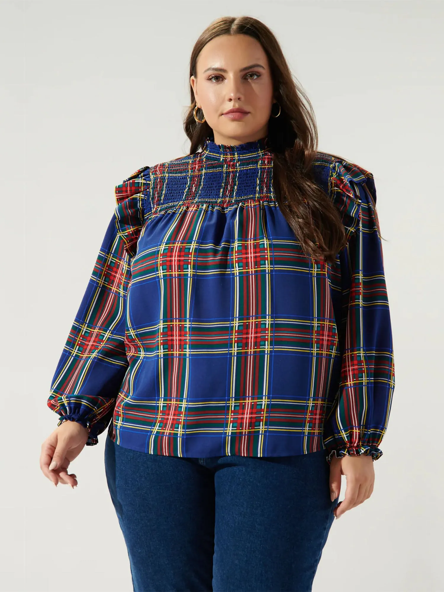 Sugarlips Plus Long Sleeve Mock Neck Plaid Top - Brands We Love