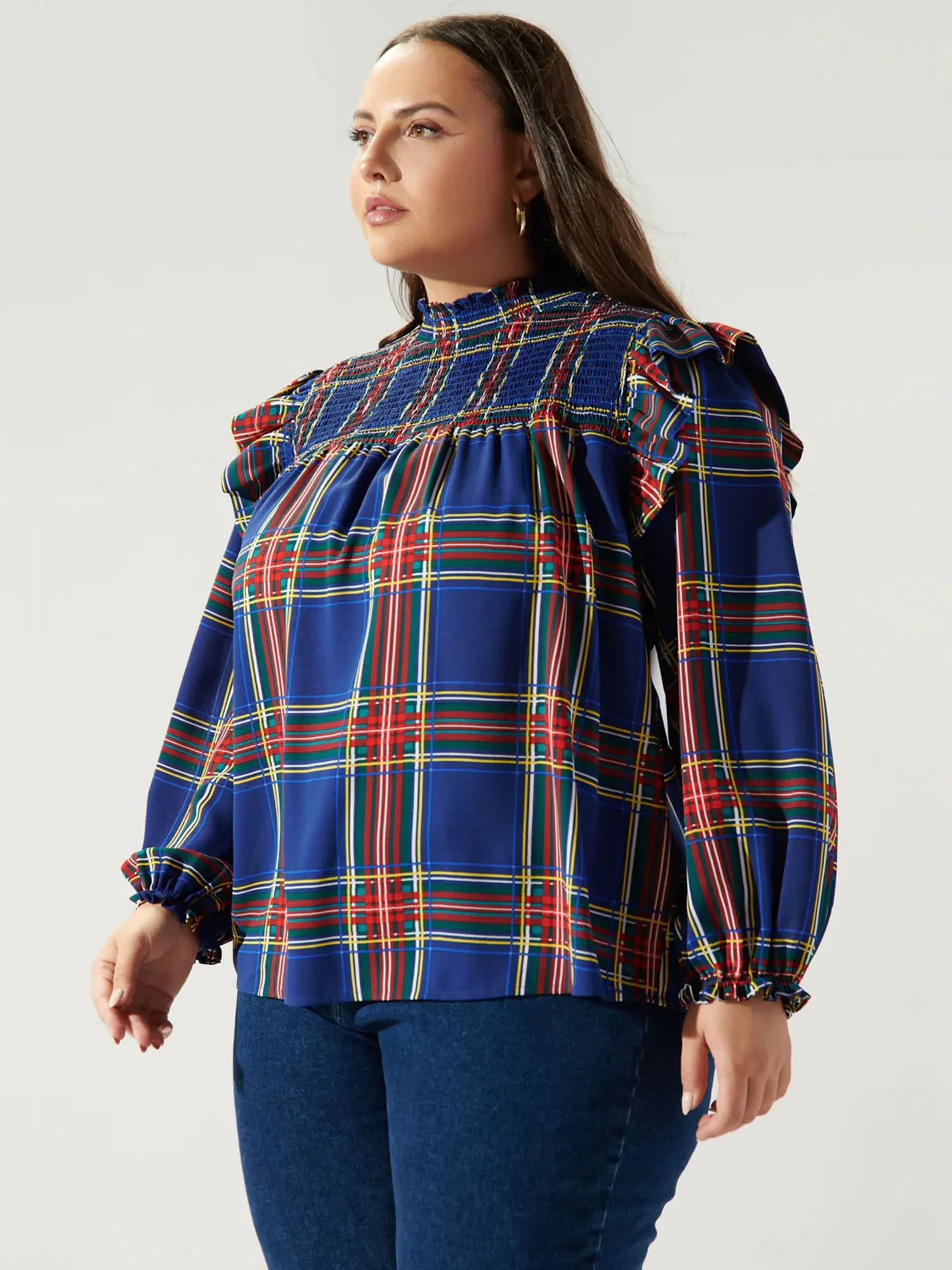 Sugarlips Plus Long Sleeve Mock Neck Plaid Top - Brands We Love