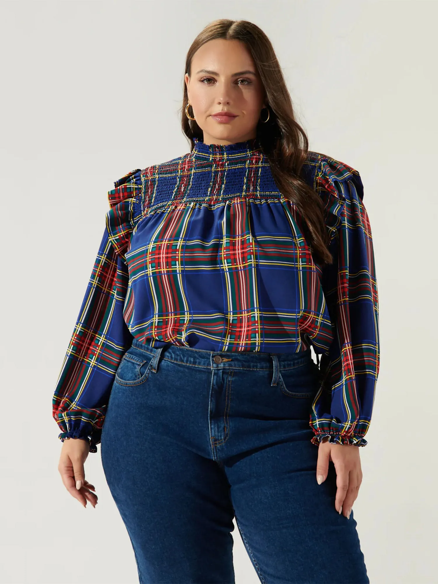 Sugarlips Plus Long Sleeve Mock Neck Plaid Top - Brands We Love