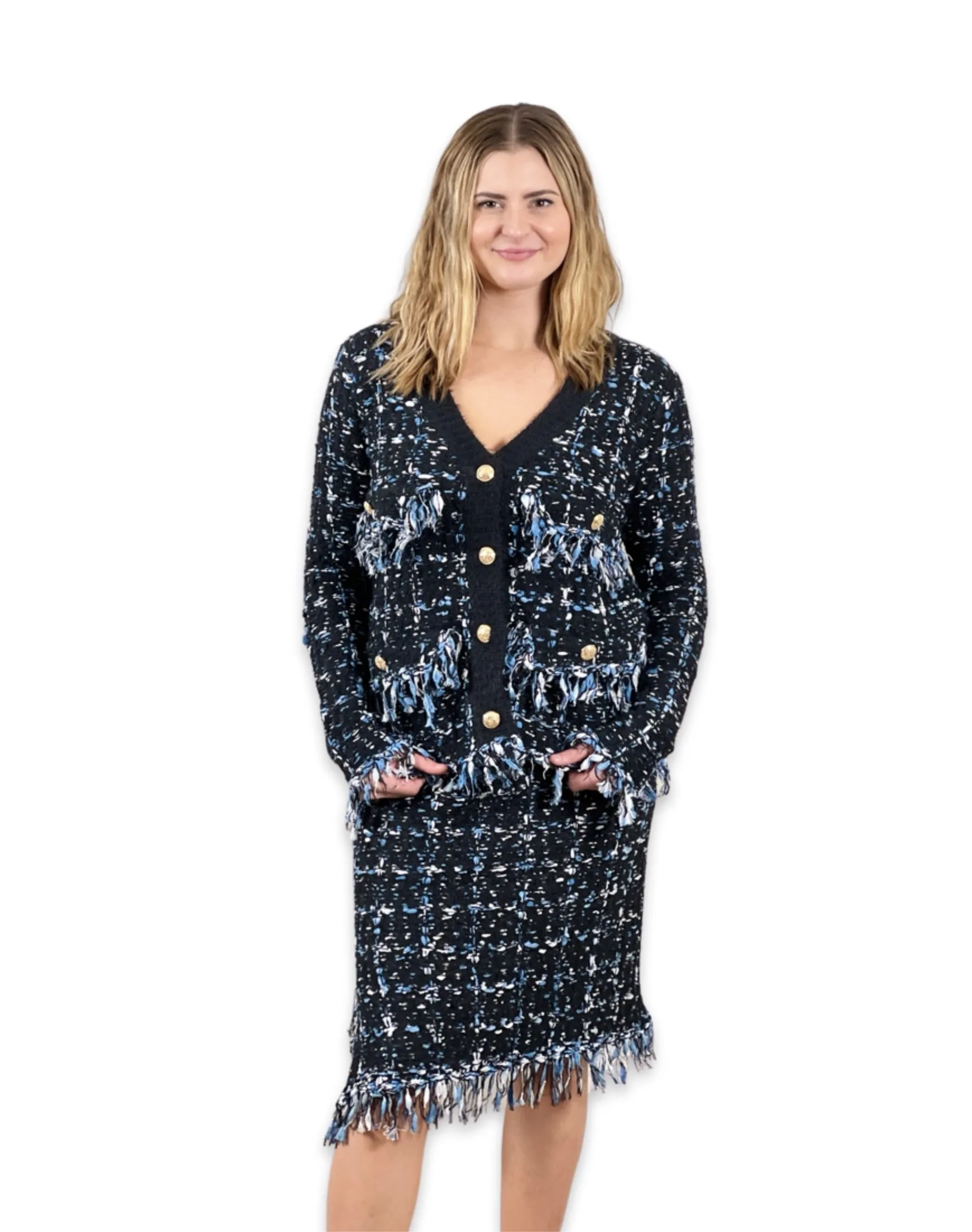 Sweater knit Tweed Skirt (Black.Blue)