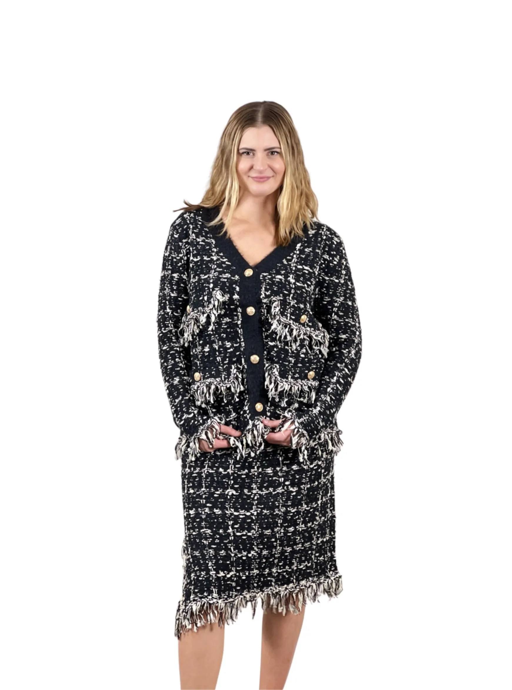 Sweater knit Tweed Skirt (Black.White)