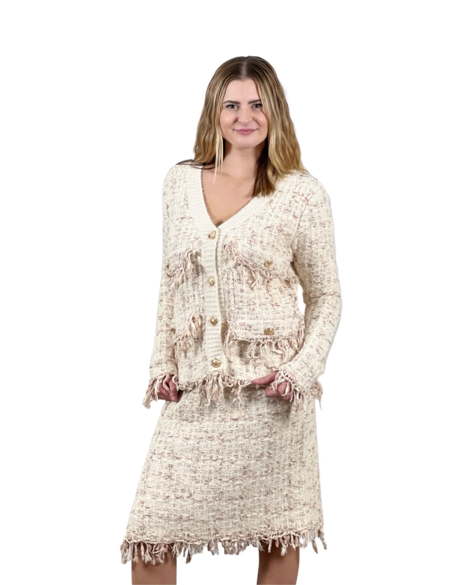 Sweater knit Tweed Skirt (Cream.Beige)