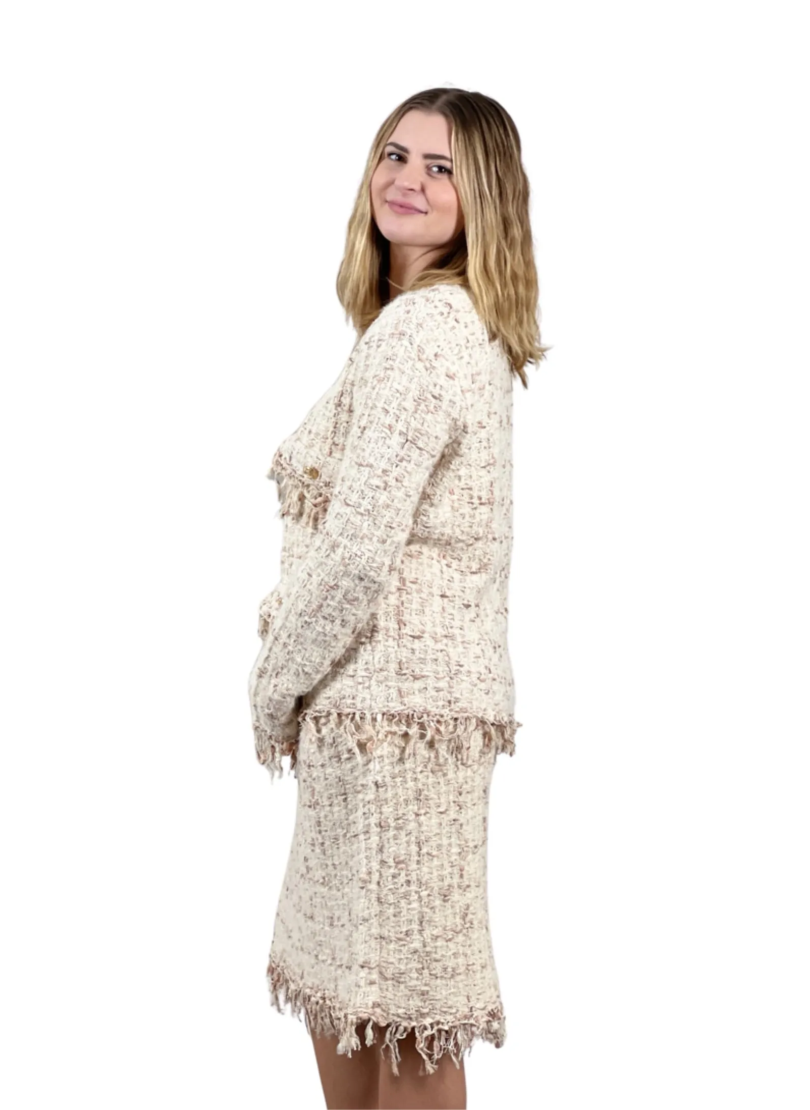 Sweater knit Tweed Skirt (Cream.Beige)