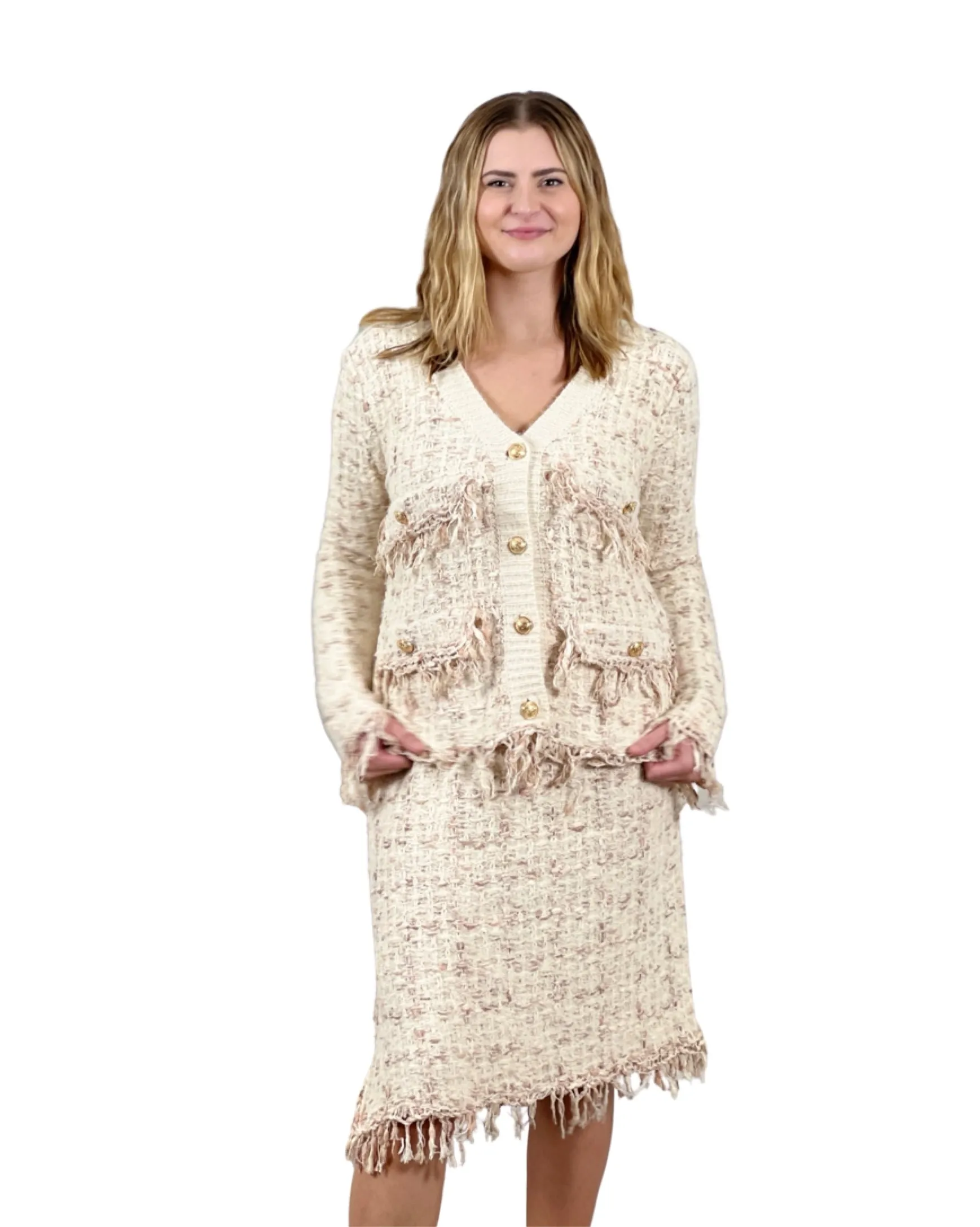 Sweater knit Tweed Skirt (Cream.Beige)