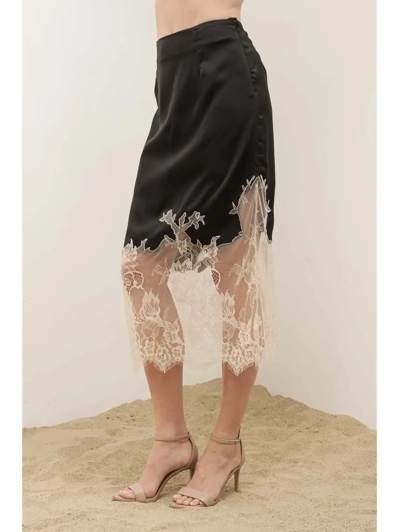Sweetheart Lace Midi Skirt Black