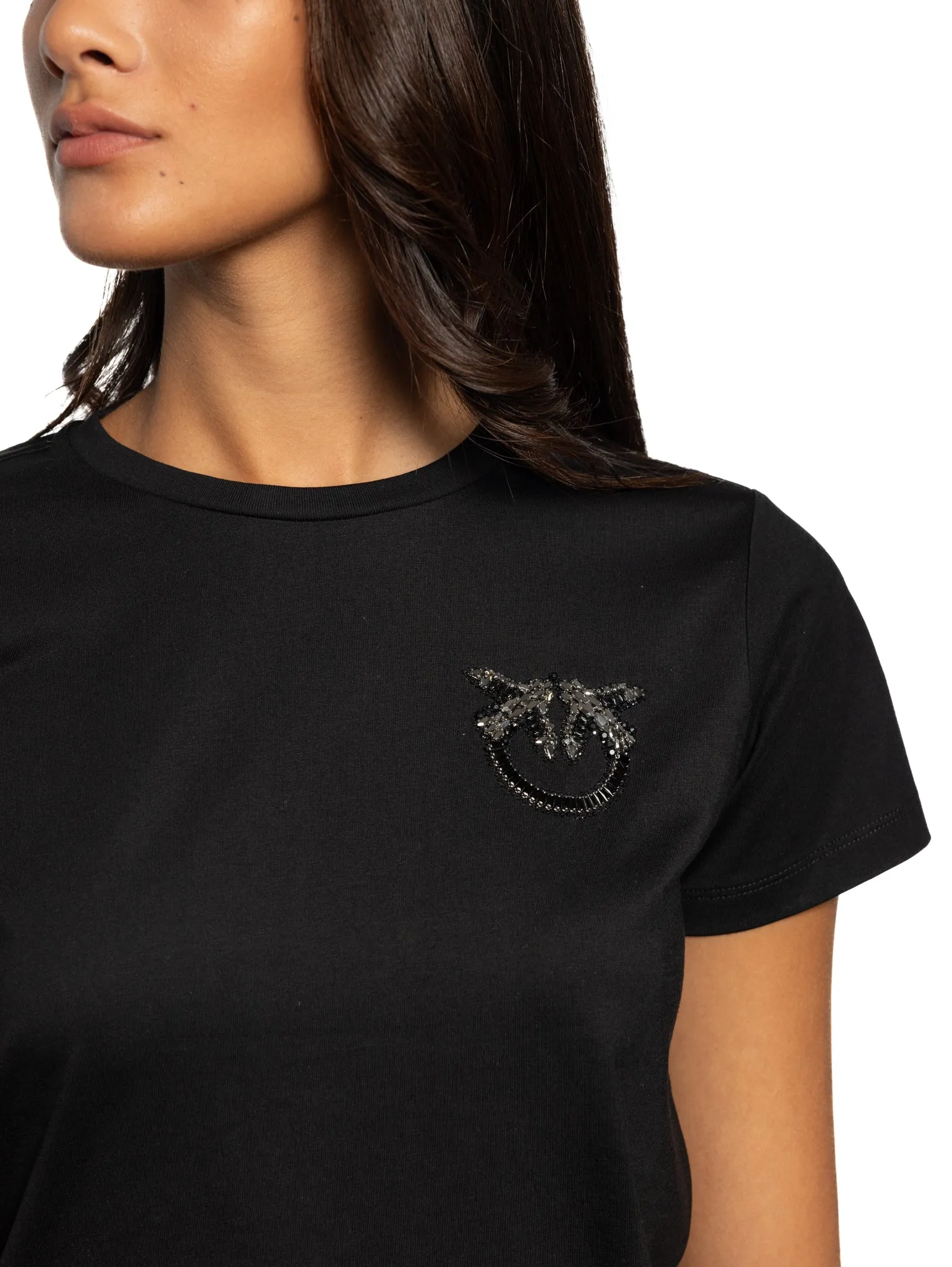 T-shirt con Ricamo Gioiello Nero