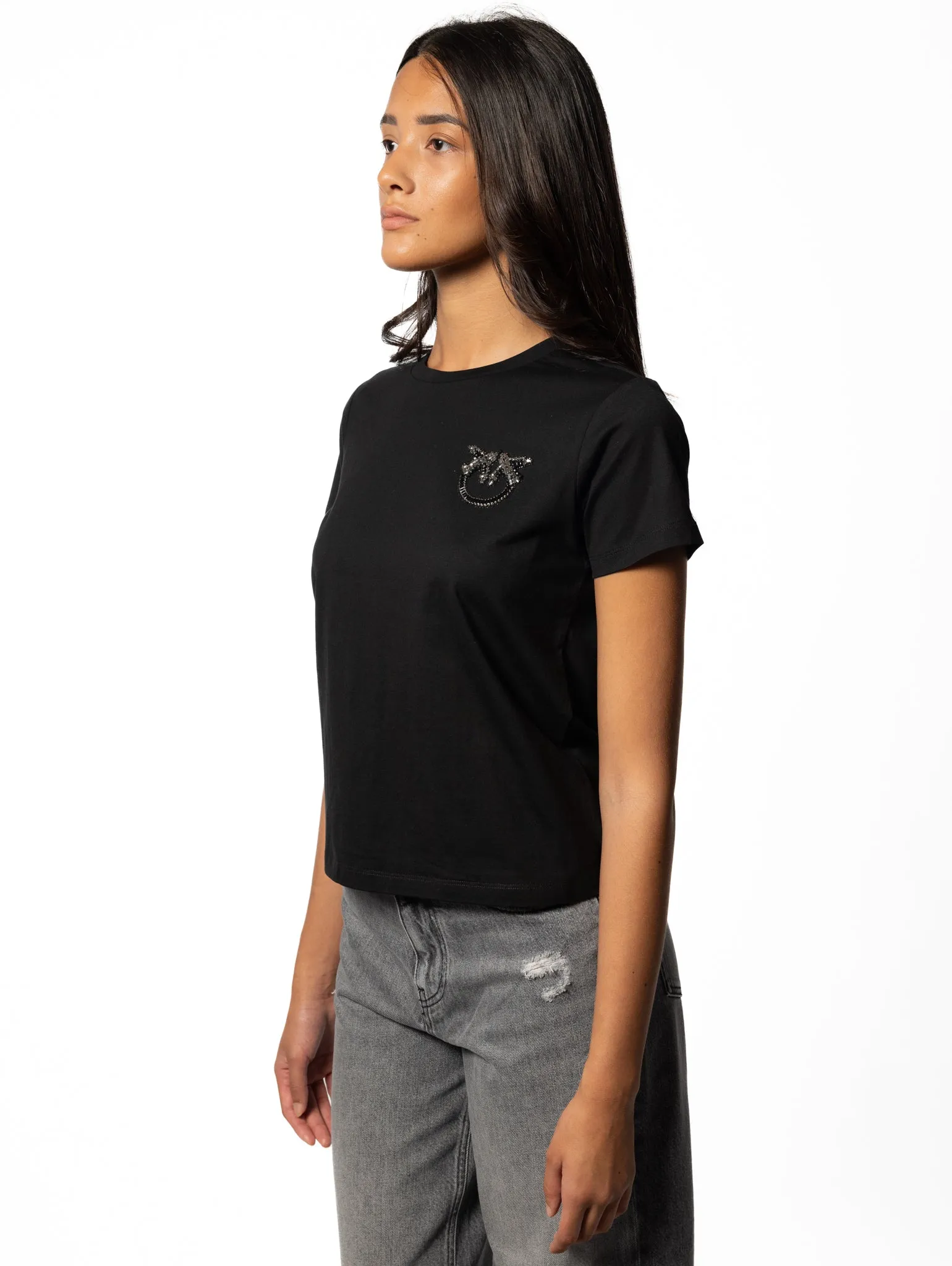 T-shirt con Ricamo Gioiello Nero