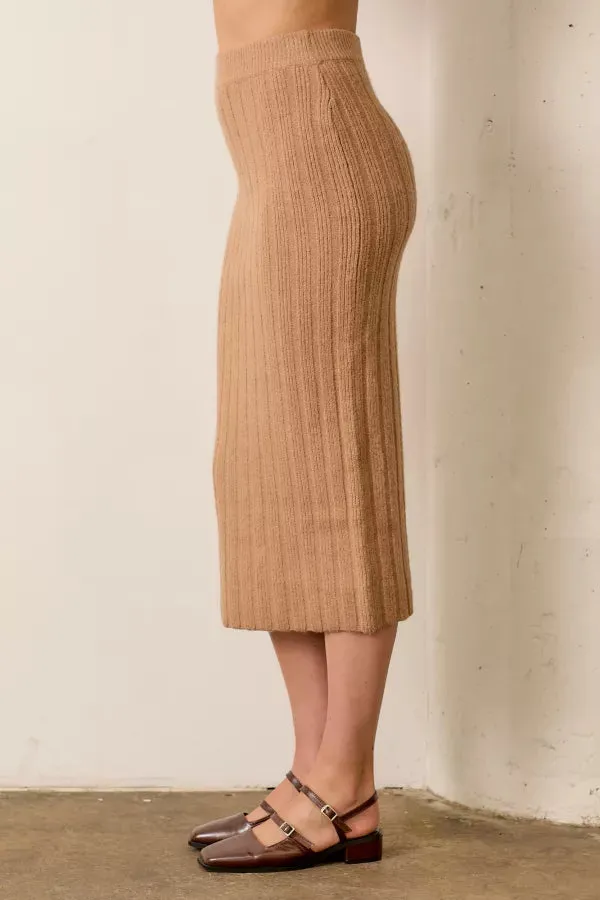 The Andie Ribbed Sweater Skirt in Camel