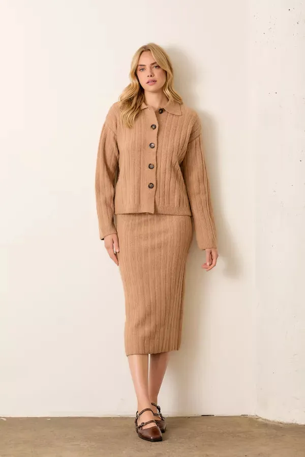 The Andie Ribbed Sweater Skirt in Camel