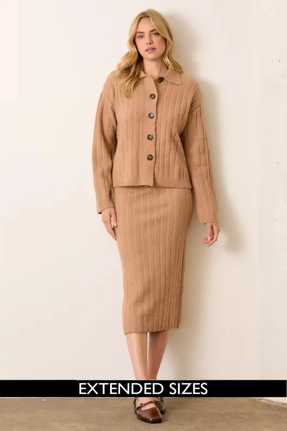 The Andie Ribbed Sweater Skirt in Camel