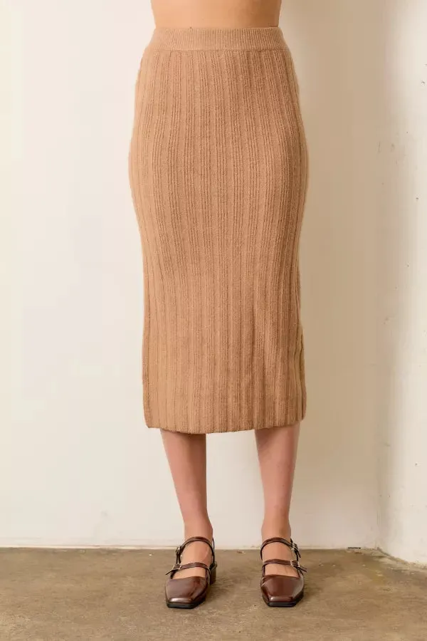 The Andie Ribbed Sweater Skirt in Camel
