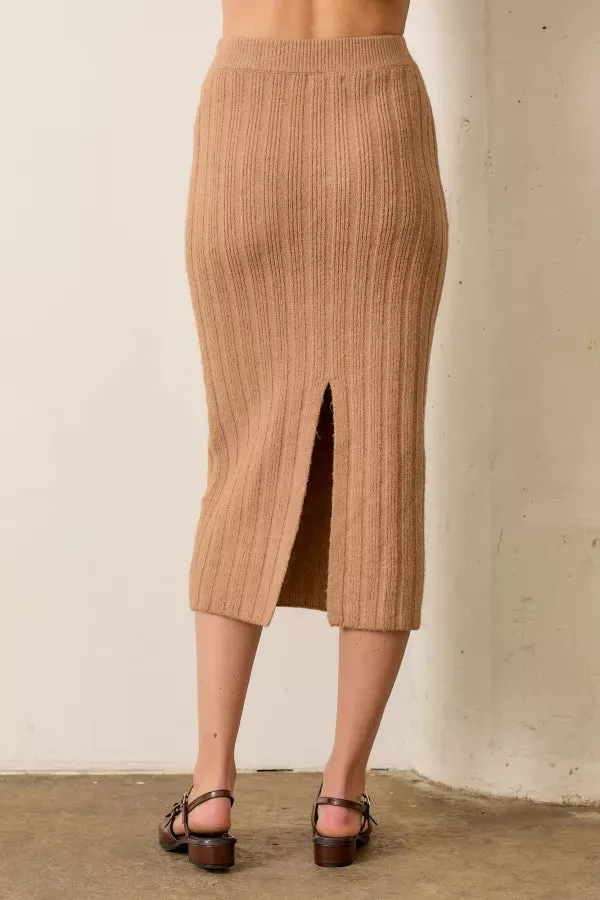 The Andie Ribbed Sweater Skirt in Camel