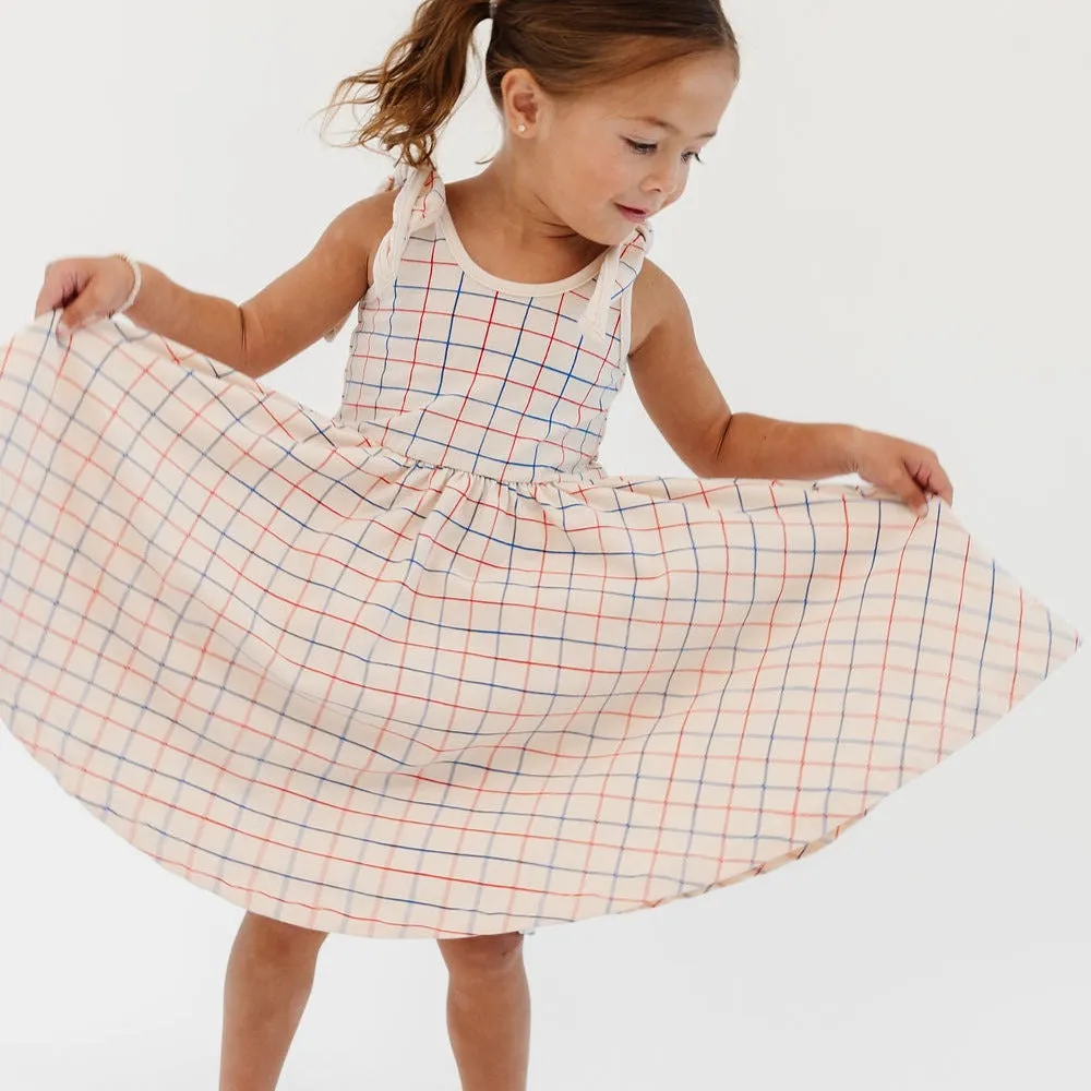 The Bow Tank Ballet Dress in Red and Blue Grid