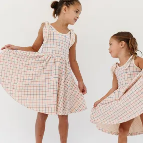 The Bow Tank Ballet Dress in Red and Blue Grid