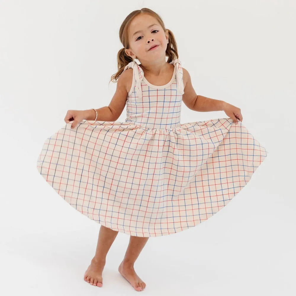 The Bow Tank Ballet Dress in Red and Blue Grid