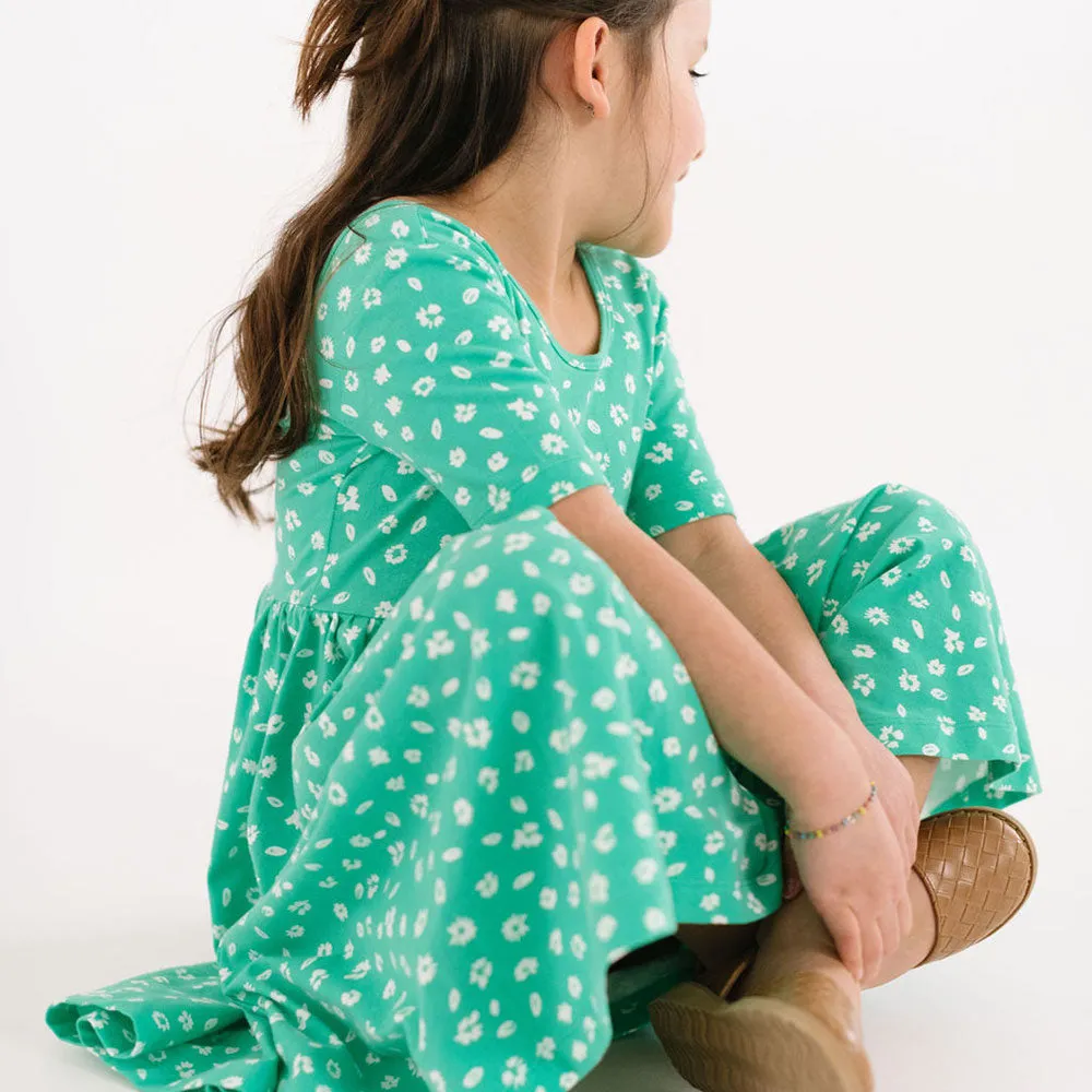 The Short Sleeve Ballet Dress in Ditsy Green