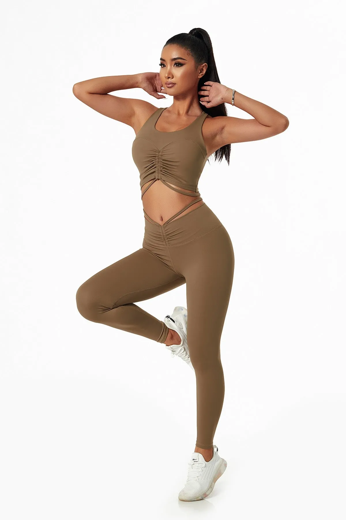 Tie Detail Ruched Crossover Leggings