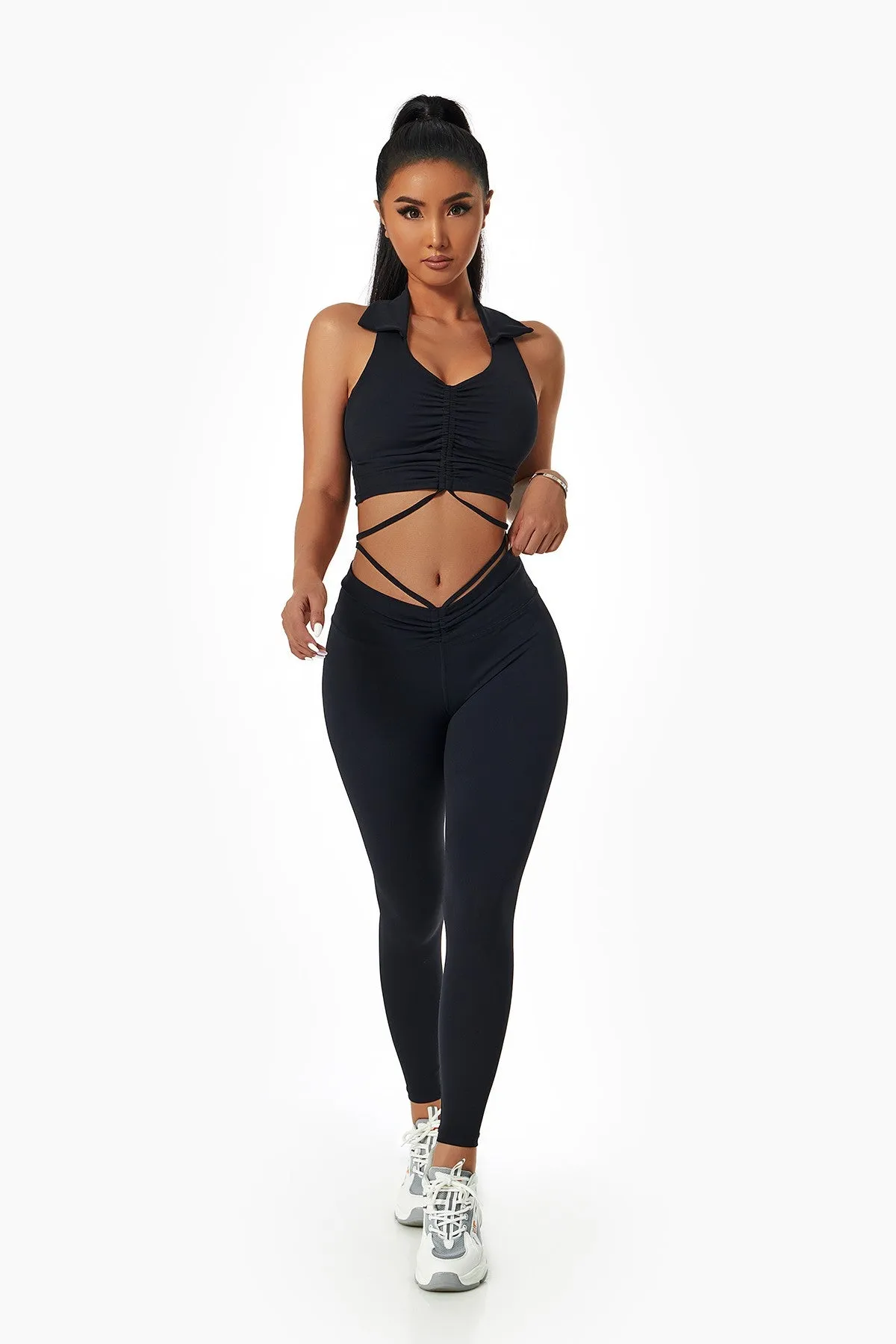 Tie Detail Ruched Crossover Leggings