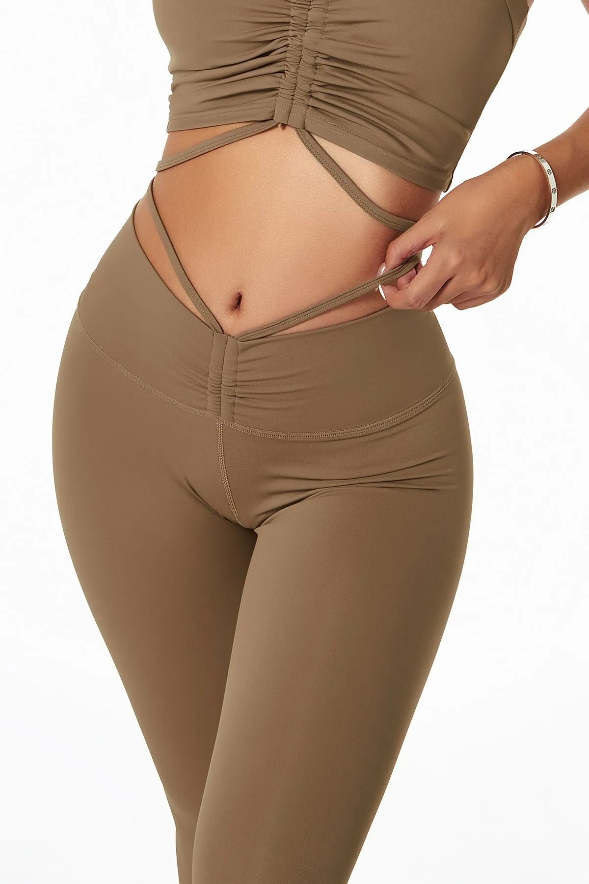 Tie Detail Ruched Crossover Leggings