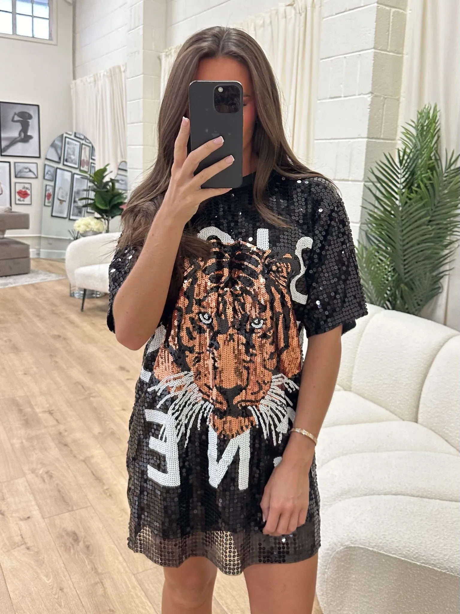 Tiger Black sequin t-shirt dress