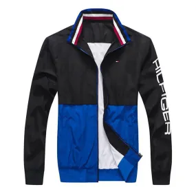 Tom Signature Hand Logo Zip Down With Collar Stripe Jacket -Blue