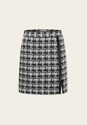 Tweed Plaid Pattern Slit Skirt