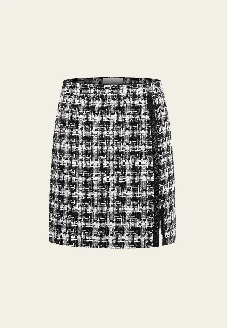 Tweed Plaid Pattern Slit Skirt