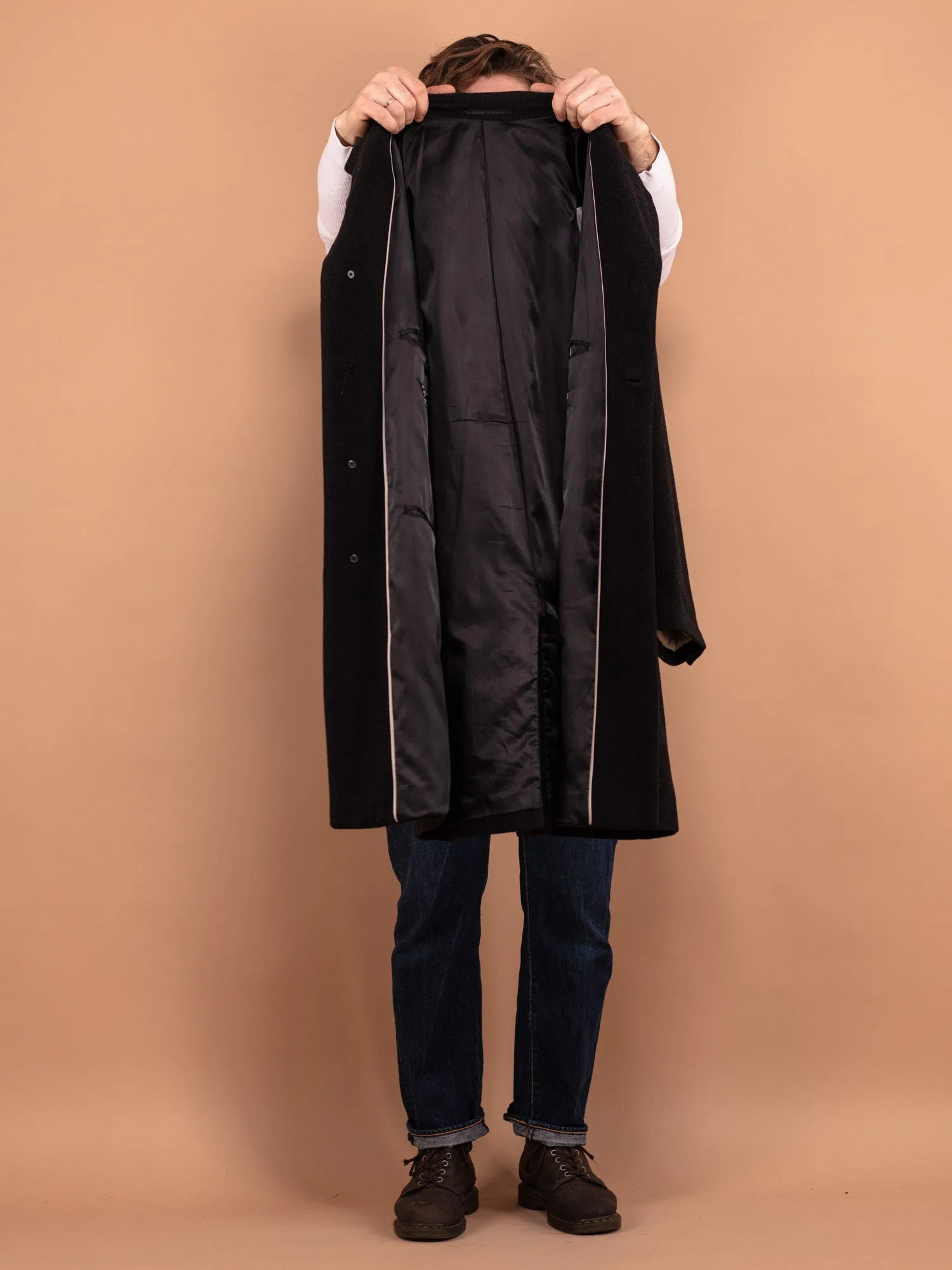 Vintage 00's Men Wool Blend Coat in Dark Gray
