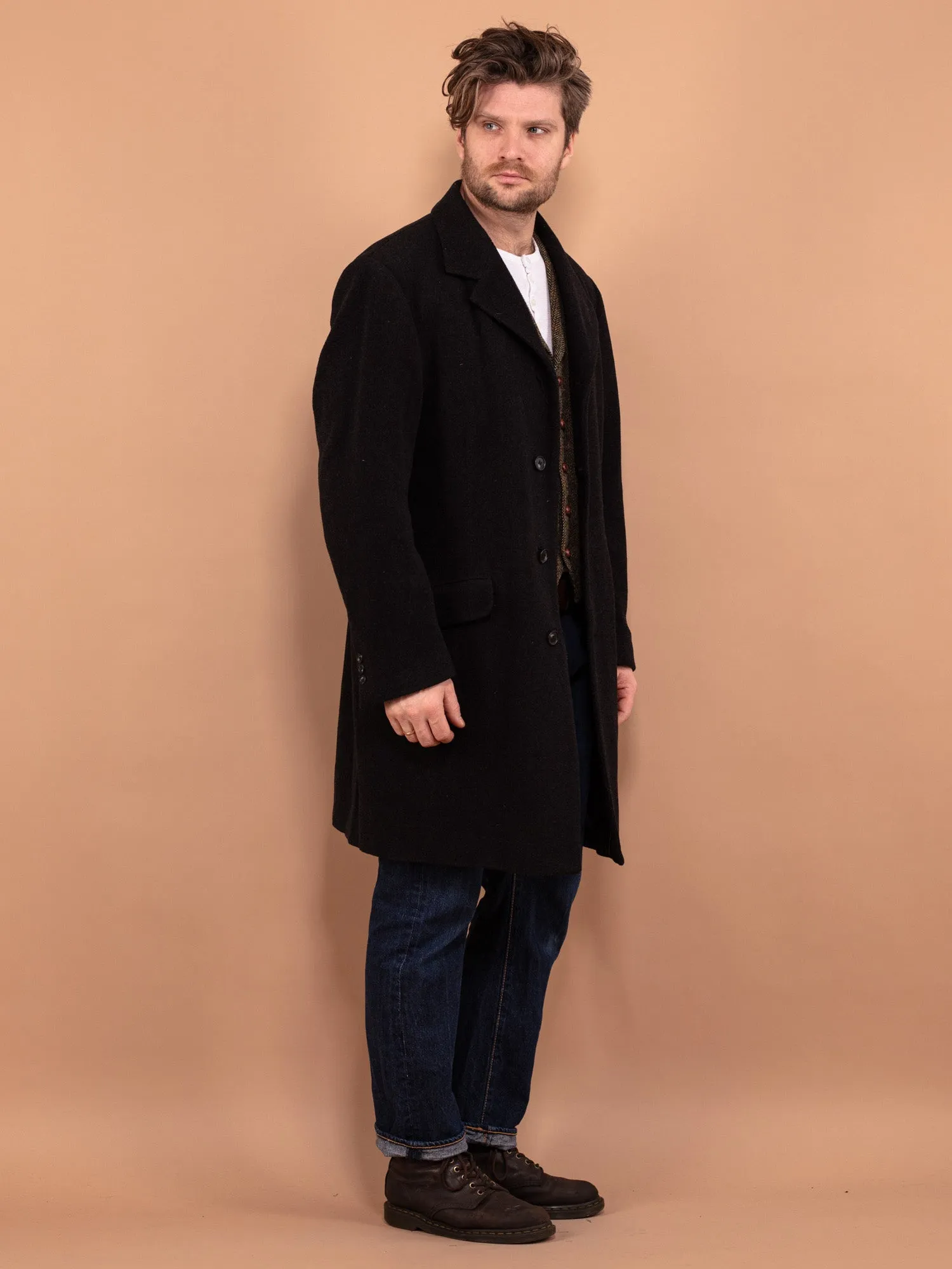 Vintage 00's Men Wool Blend Coat in Dark Gray