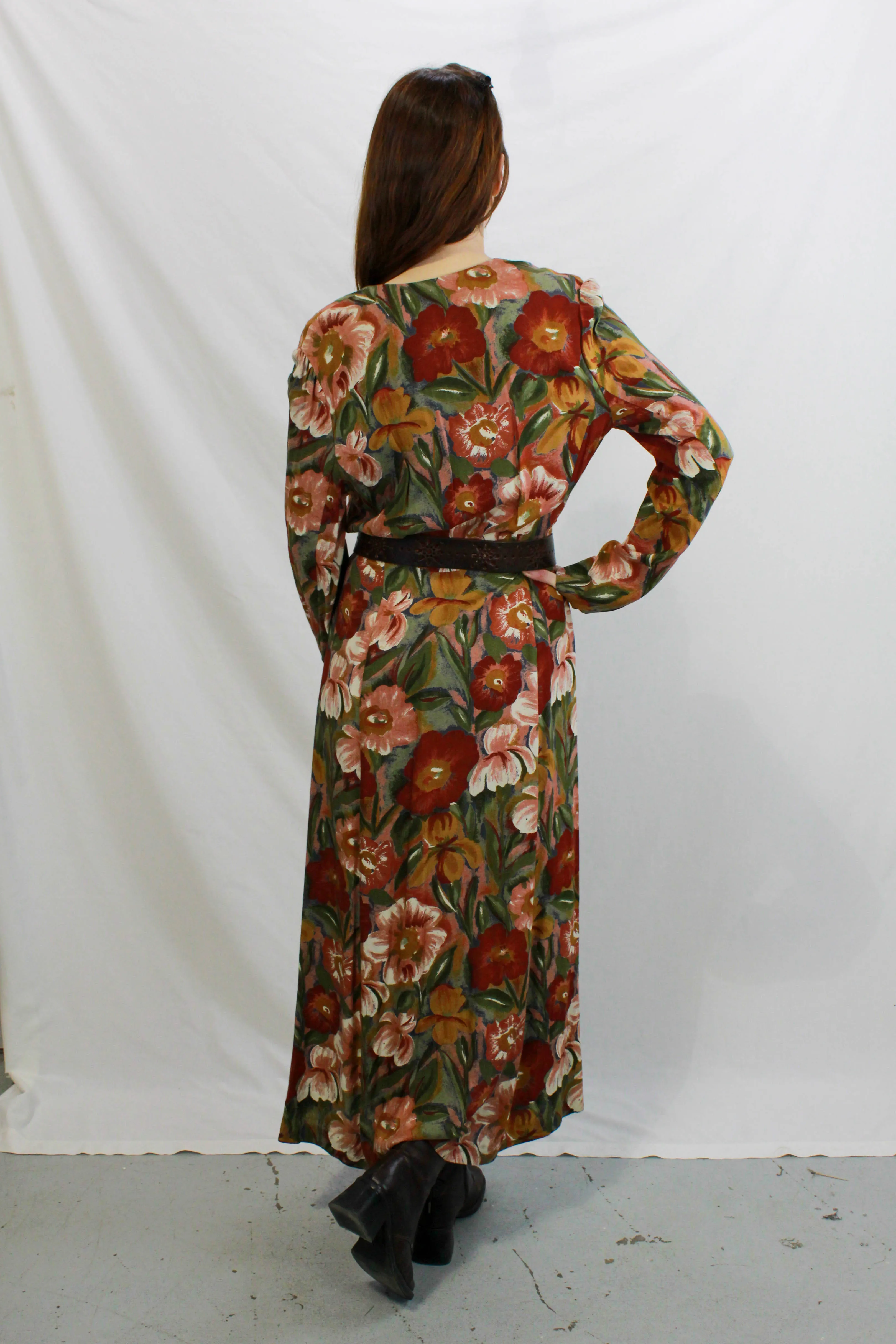 Vintage 1990s Deadstock Floral Rayon Maxi Dress, Medium
