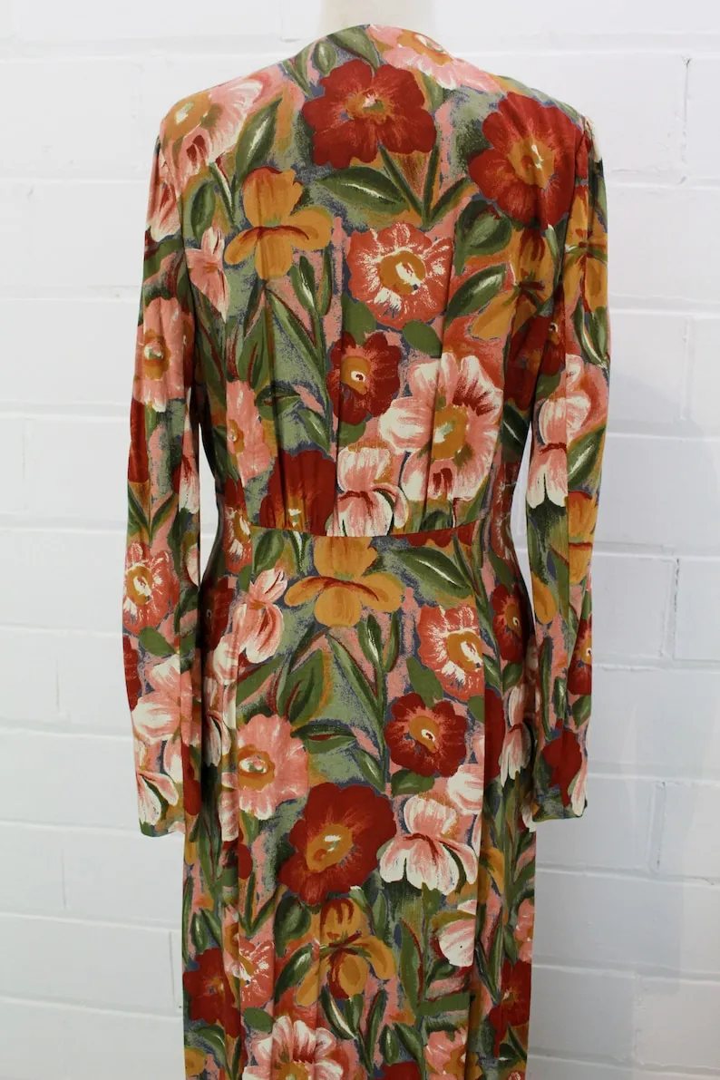 Vintage 1990s Deadstock Floral Rayon Maxi Dress, Medium