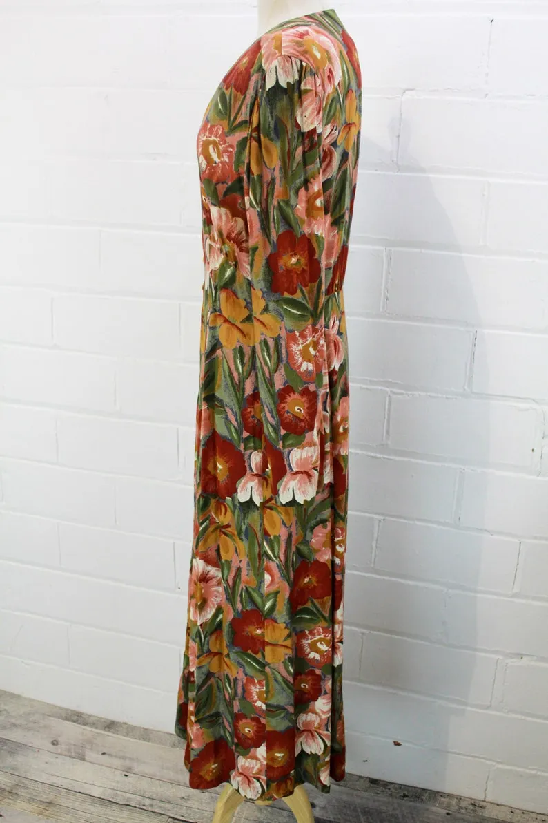 Vintage 1990s Deadstock Floral Rayon Maxi Dress, Medium