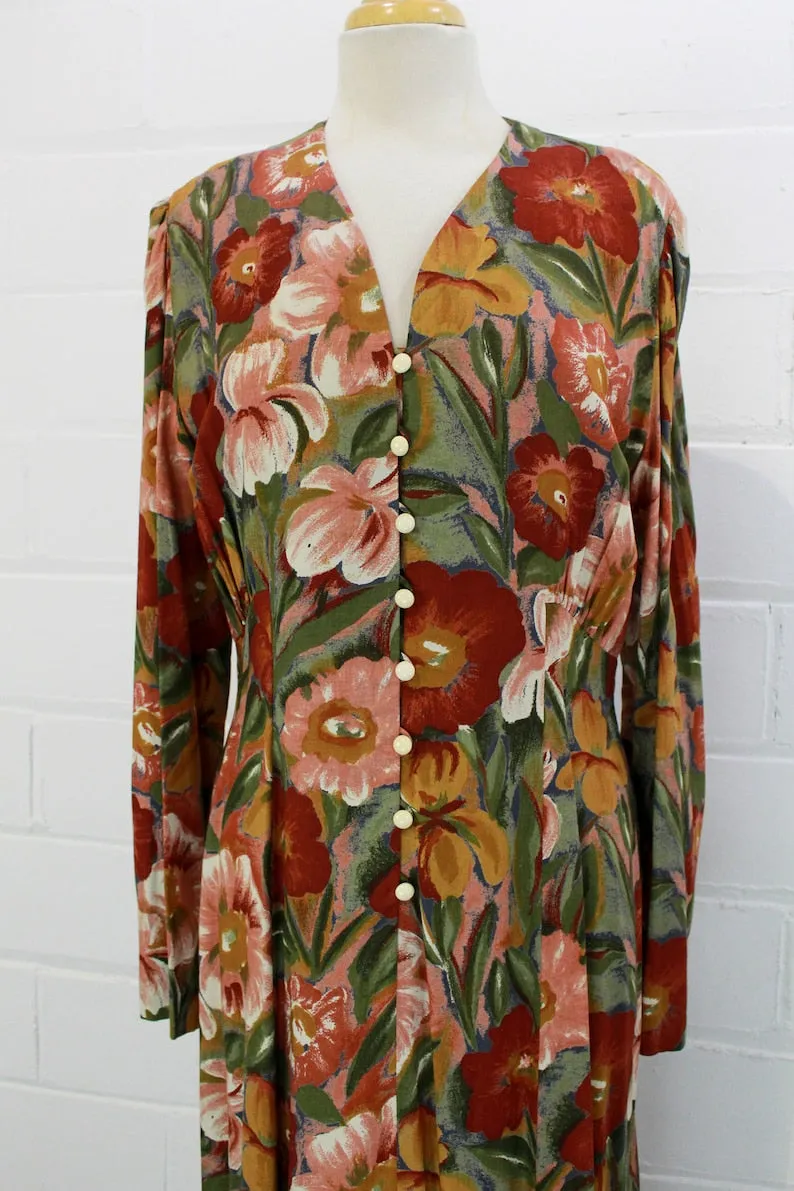 Vintage 1990s Deadstock Floral Rayon Maxi Dress, Medium