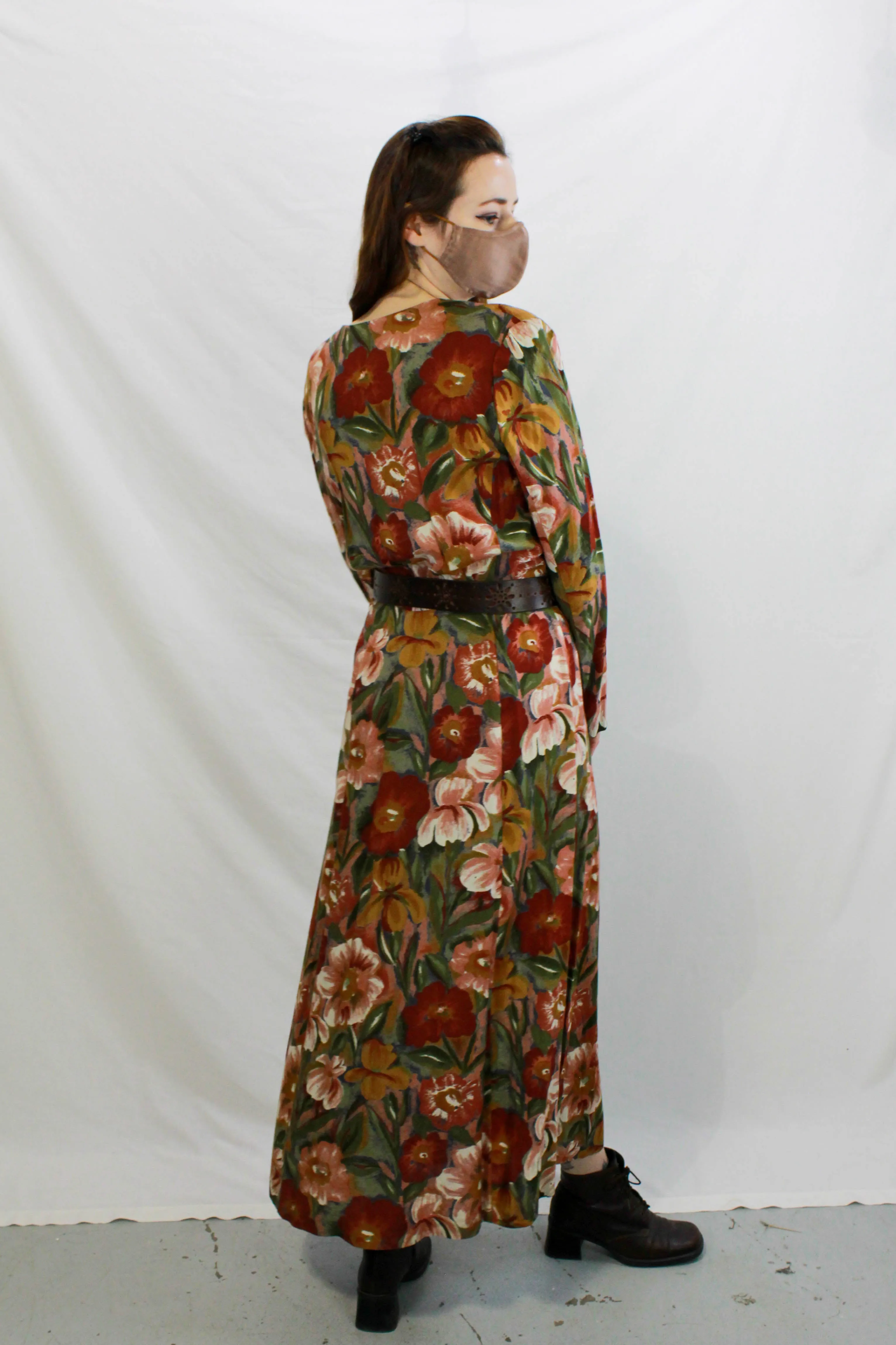 Vintage 1990s Deadstock Floral Rayon Maxi Dress, Medium