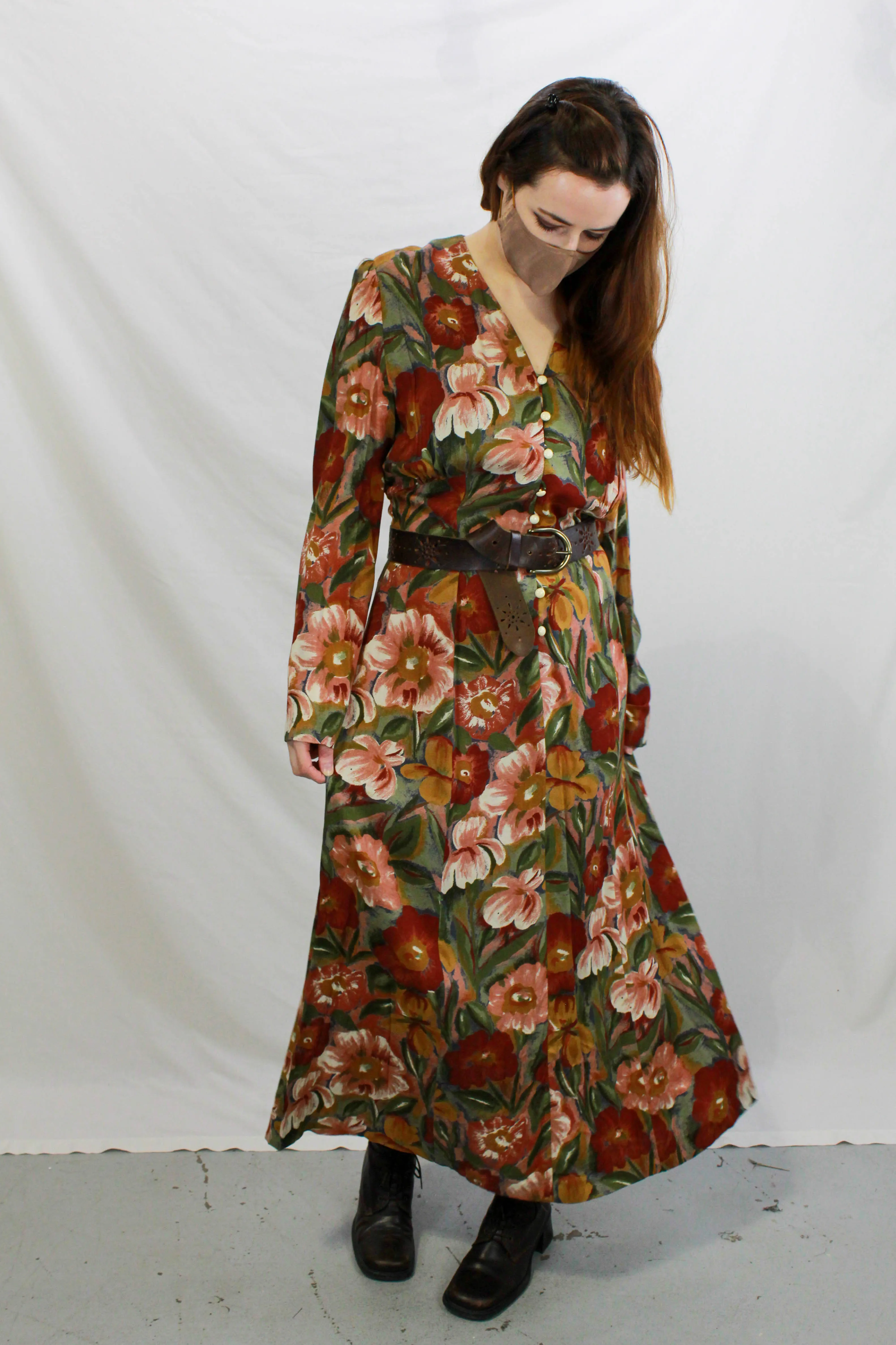 Vintage 1990s Deadstock Floral Rayon Maxi Dress, Medium