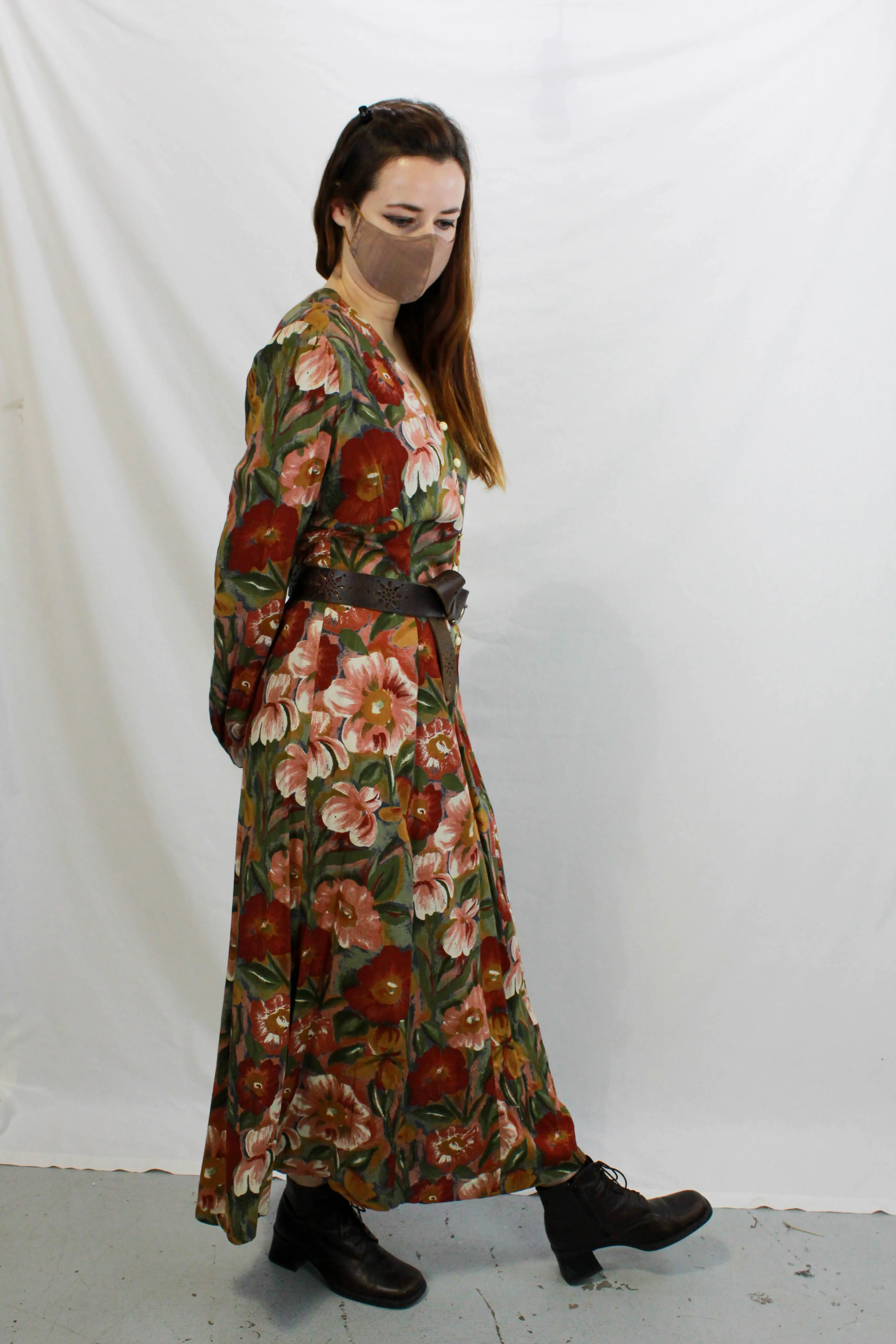 Vintage 1990s Deadstock Floral Rayon Maxi Dress, Medium