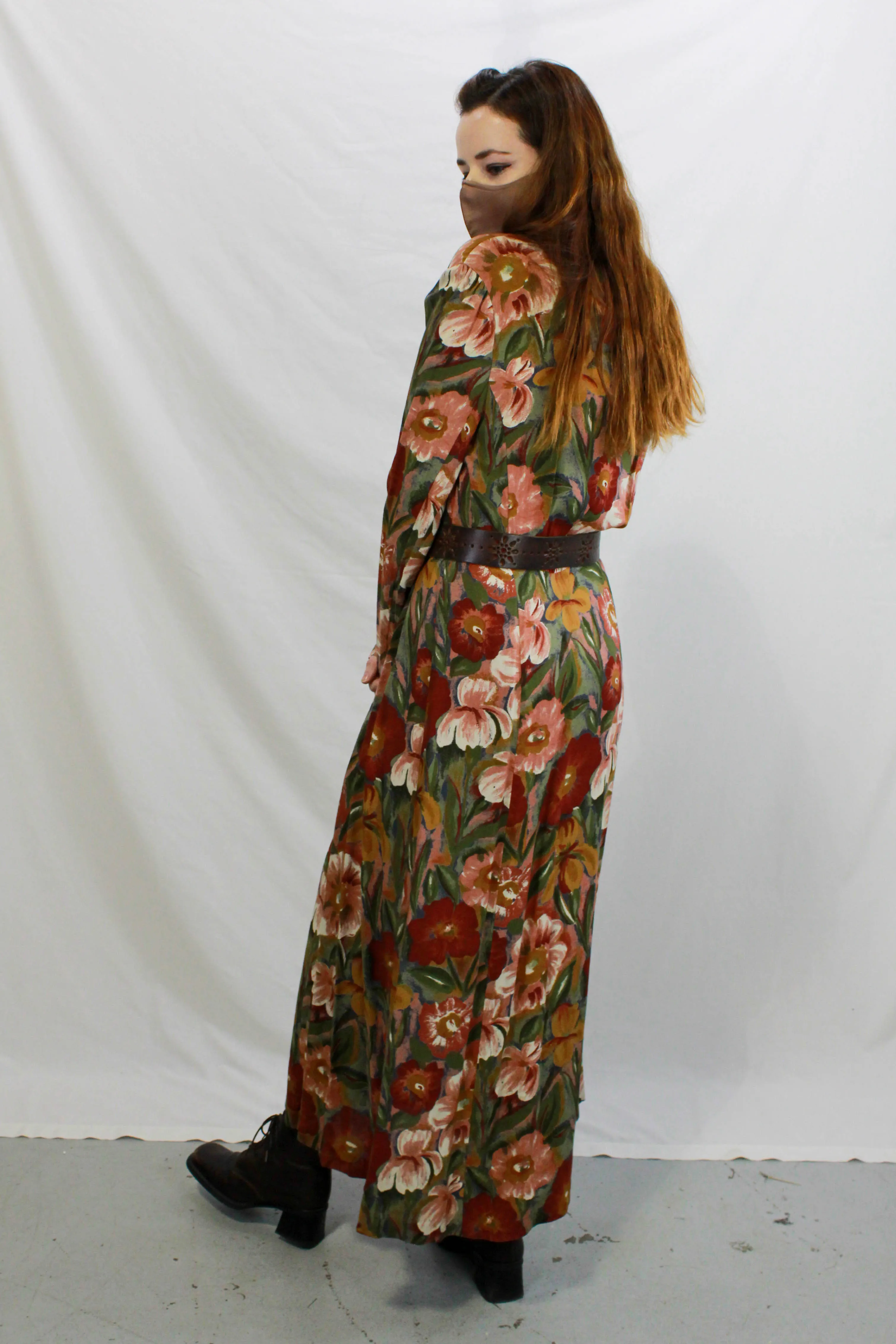 Vintage 1990s Deadstock Floral Rayon Maxi Dress, Medium