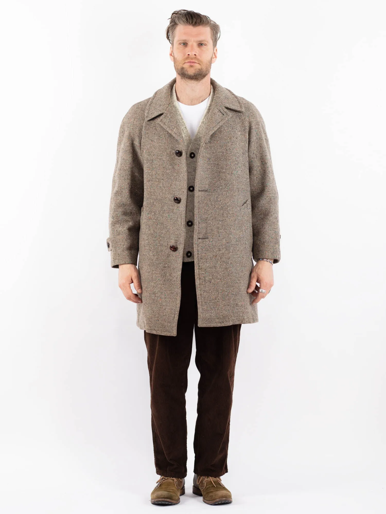 Vintage 70's Men Wool Coat in Beige