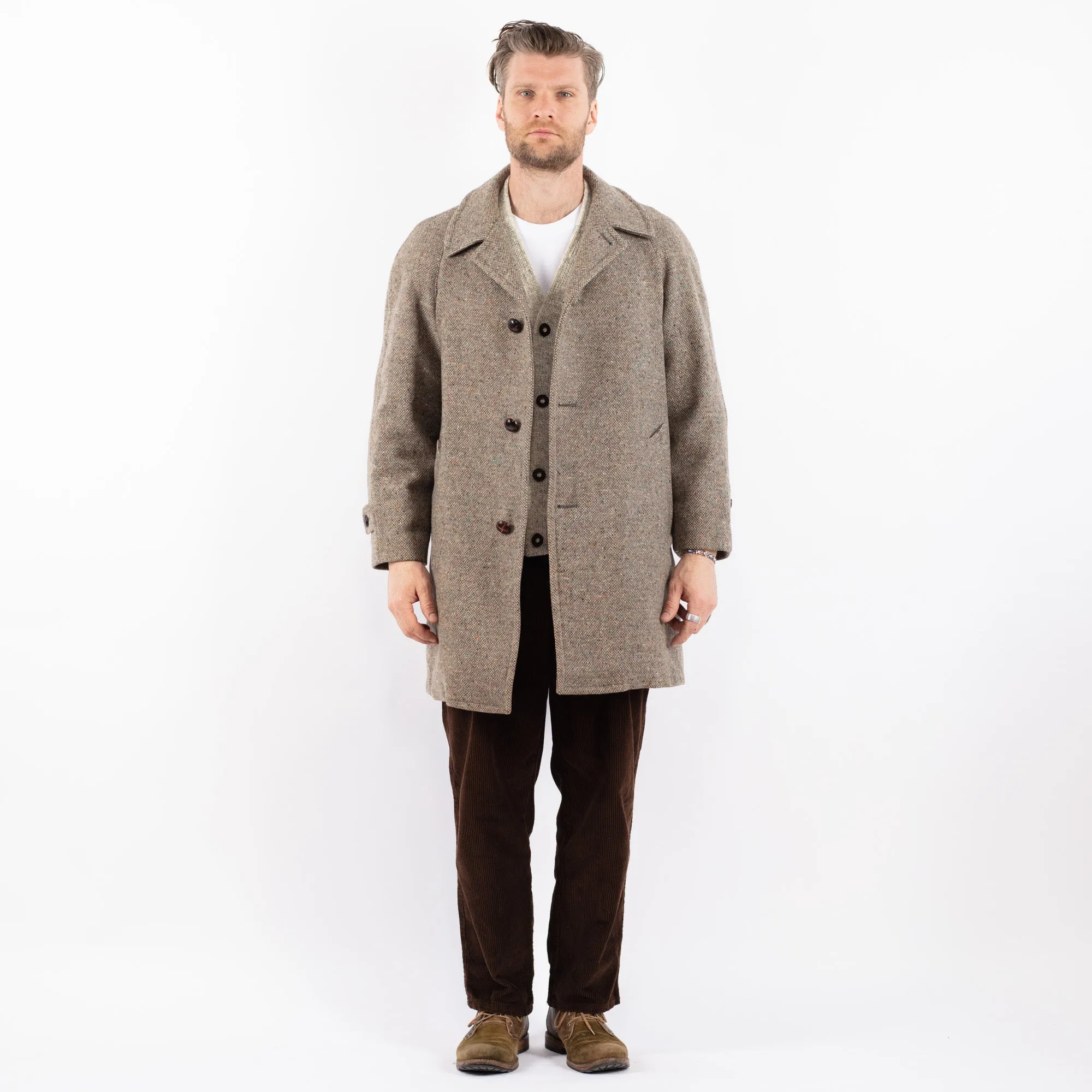 Vintage 70's Men Wool Coat in Beige
