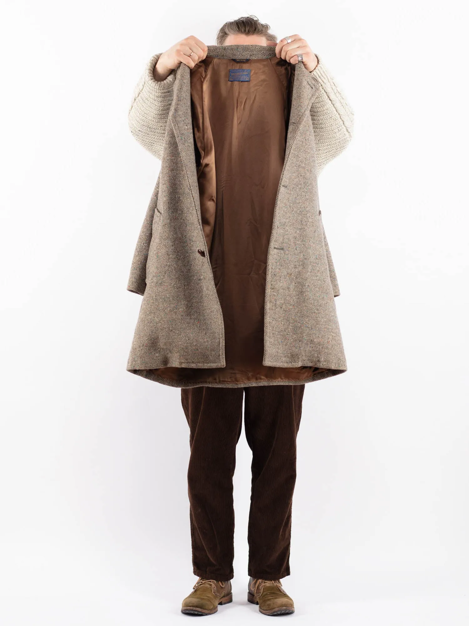Vintage 70's Men Wool Coat in Beige