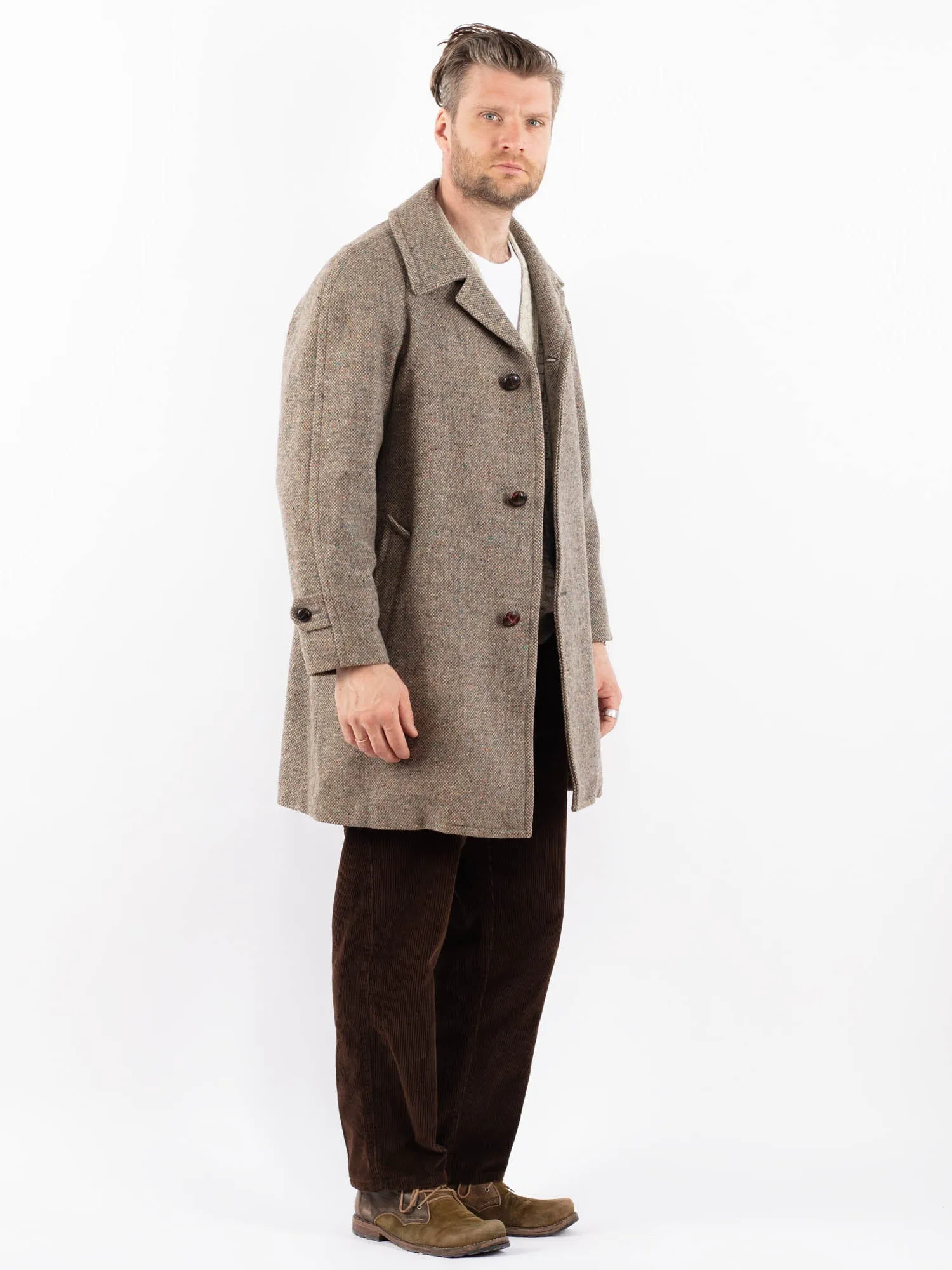 Vintage 70's Men Wool Coat in Beige