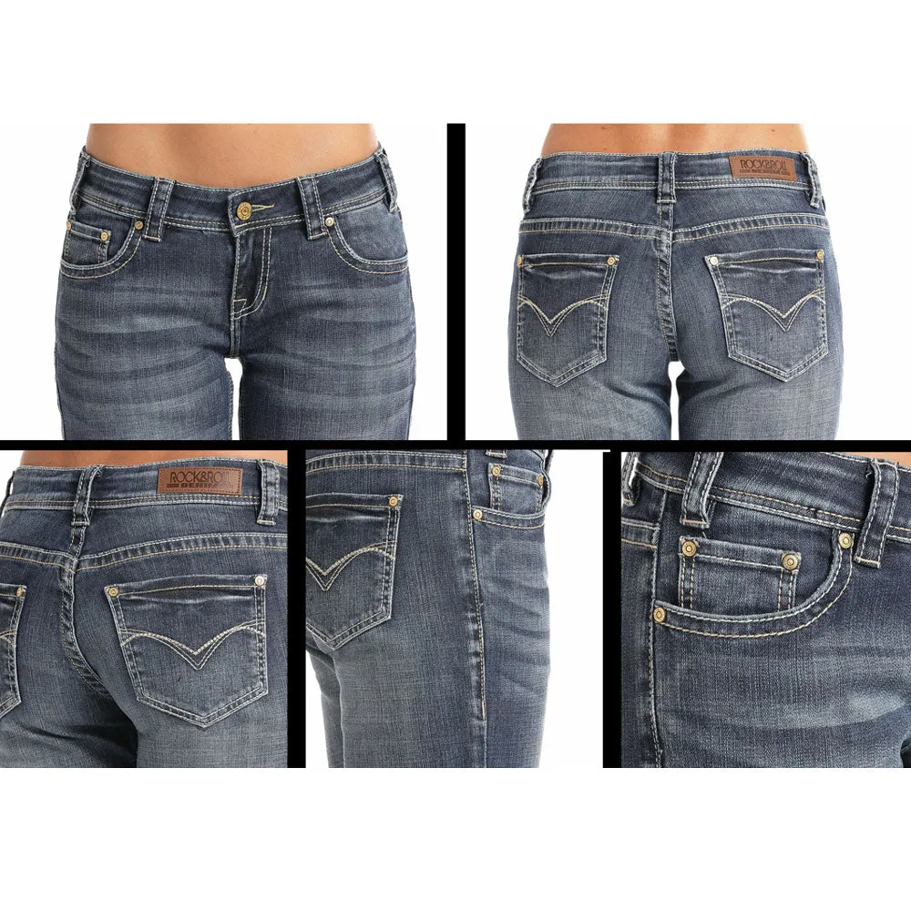 W7-6668 Rock & Roll Cowgirl Juniors Boot Cut Riding Jeans Embroidered Pockets