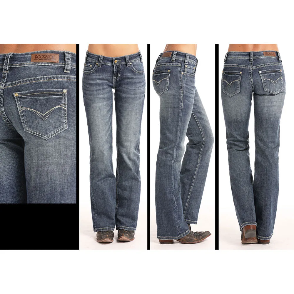 W7-6668 Rock & Roll Cowgirl Juniors Boot Cut Riding Jeans Embroidered Pockets