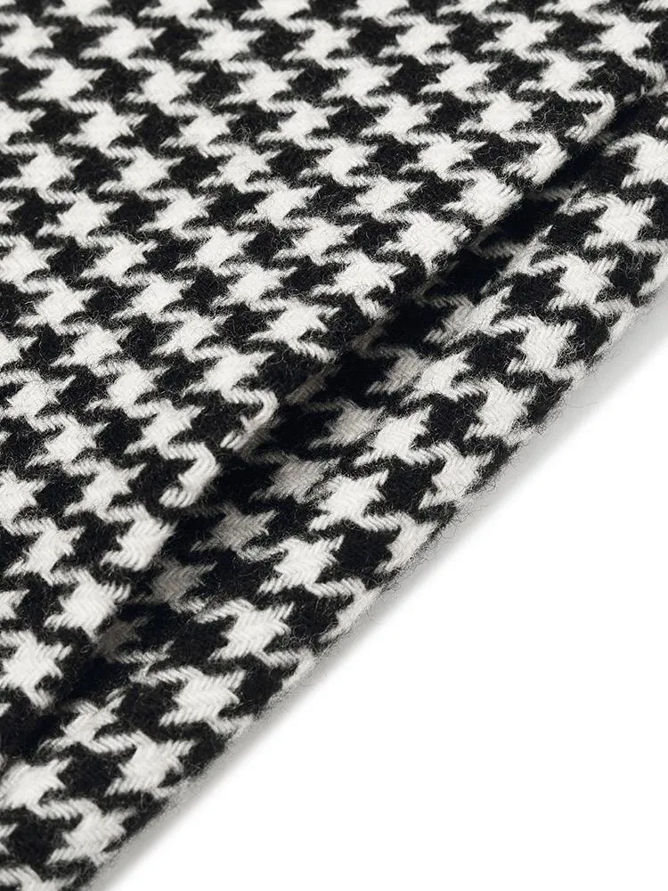 Washable Wool Houndstooth Coat With Belt