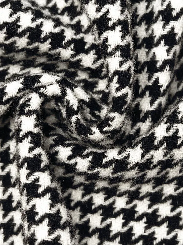 Washable Wool Houndstooth Coat With Belt