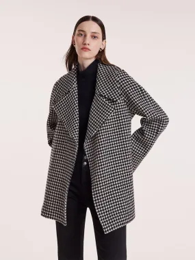Washable Wool Houndstooth Coat With Belt