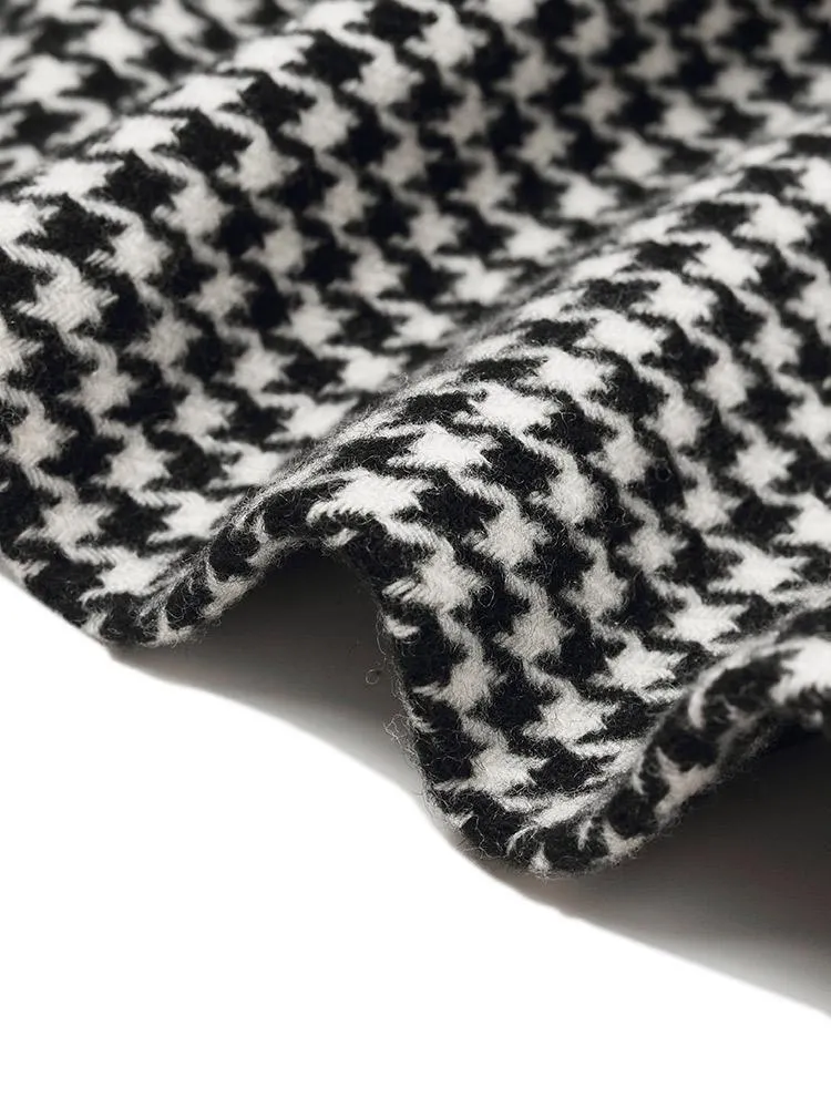 Washable Wool Houndstooth Coat With Belt