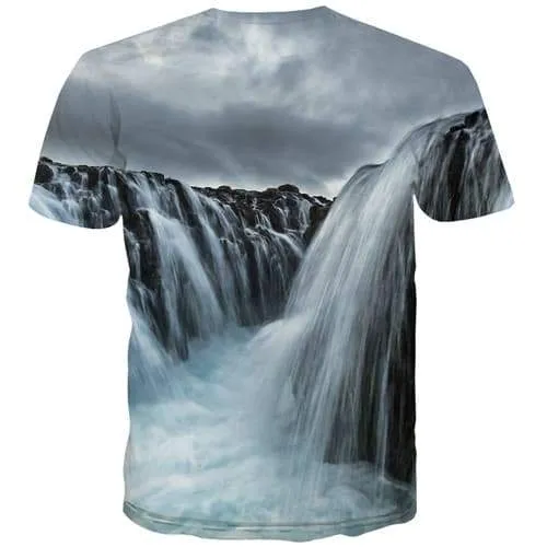 Waterfall T-shirt Men Mountain Shirt Print Water Tshirt Anime Cloud Tshirts Casual Harajuku T shirts Funny Short Sleeve Hip hop